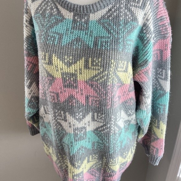 Vintage 80s Croquet Club Gray Crewneck Snowflake Winter Sweater Size Large - Picture 4 of 13